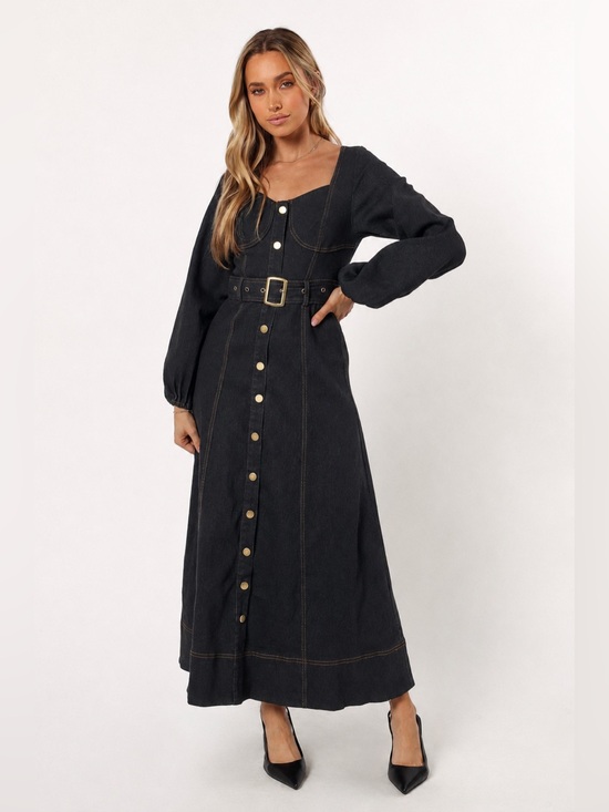 Petal & Pup Dresses & Skirts - Petal & Pup Mateo Long Sleeve Denim Maxi Dress Black NWOT Size M
